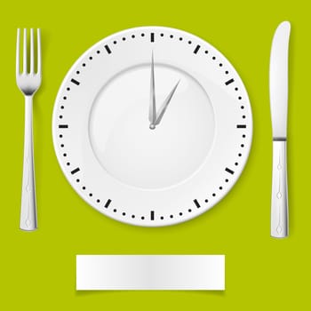 Fork, spoon and clock-plate. Illustration for You creative ideas