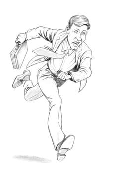 Businessman Running To Work With Briefcase. Illustration on white