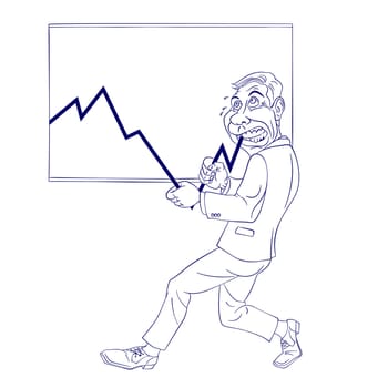 Illustration of a Businessman pushing the Graph Up on white