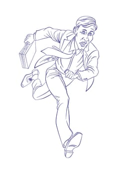 Businessman Running To Work With Briefcase. Blue and White illustration.