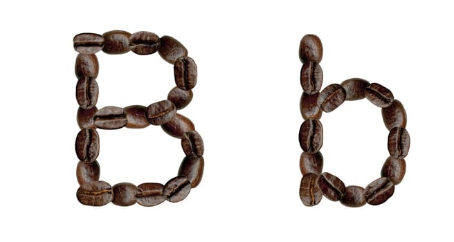 Alphabet symbol B from coffee beans. Illustration on white