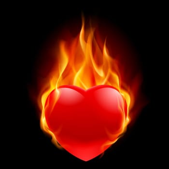 Burning Heart. Illustration for design on black background