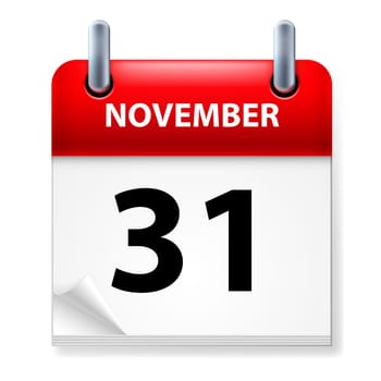 Thirty-first November in Calendar icon on white background