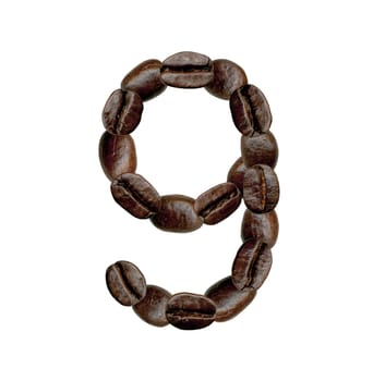 Number Nine from Coffee Beans. Illustration on white