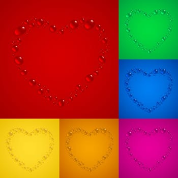 Water drops Hearts. Color backgrounds set for design