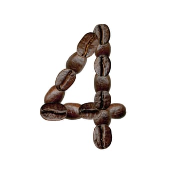 Number Four from Coffee Beans. Illustration on white