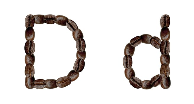 Alphabet symbol D from coffee beans. Illustration on white