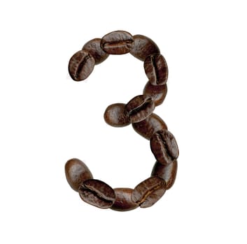 Number Three from Coffee Beans. Illustration on white