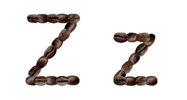 Alphabet symbol Z from coffee beans. Illustration on white