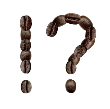 Exclamation and Question signs from coffee beans. Illustration on white
