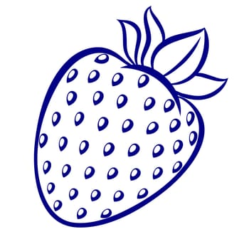 Strawberry, blue-and-white illustration on a white background