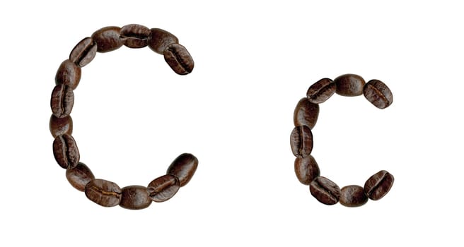 Alphabet symbol C from coffee beans. Illustration on white
