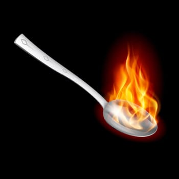 Spoon with Fire. Illustration on black background