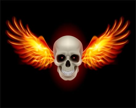 Danger Skull with Fire Wings. Illustration on black