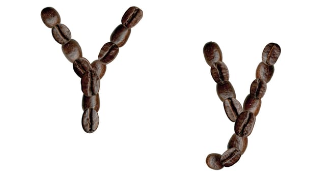Alphabet symbol Y from coffee beans. Illustration on white