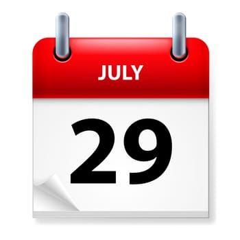 Twenty-ninth July in Calendar icon on white background