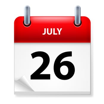 Twenty-sixth July in Calendar icon on white background