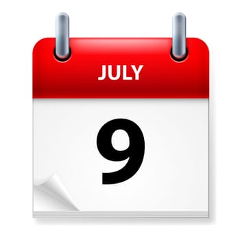 Ninth July in Calendar icon on white background