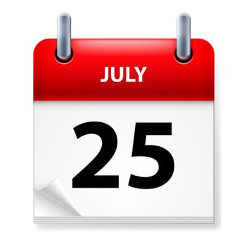 Twenty-fifth July in Calendar icon on white background