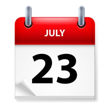 Twenty-third July in Calendar icon on white background