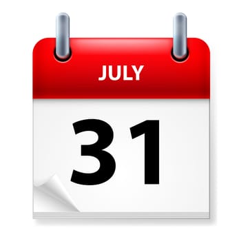 Thirty-first July in Calendar icon on white background