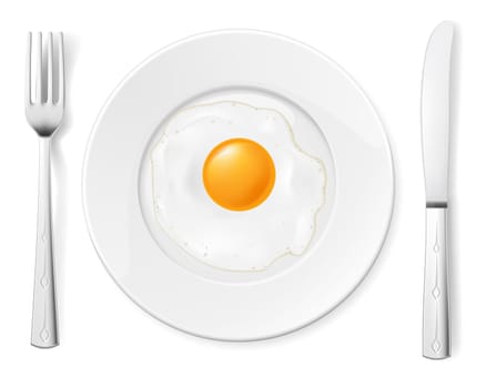 Scrambled egg in a bowl with a fork and knife