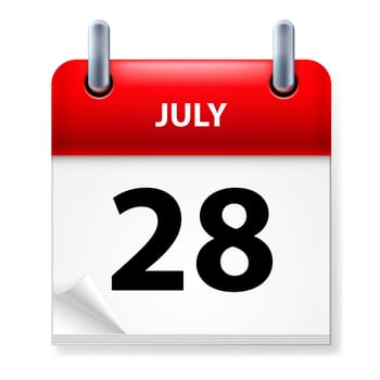 The twenty-eighth July in Calendar icon on white background