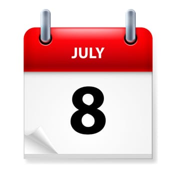 Eighth July in Calendar icon on white background