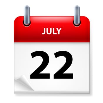 Twenty-second July in Calendar icon on white background