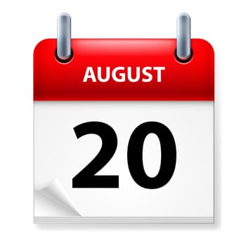 Twentieth in August Calendar icon on white background