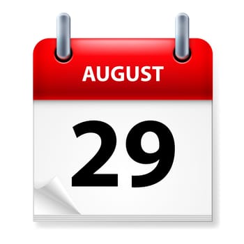 Twenty-ninth August in Calendar icon on white background