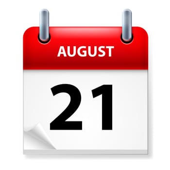 Twenty-first in August Calendar icon on white background