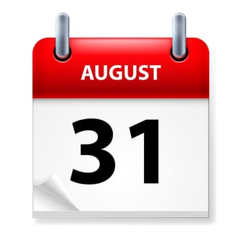 Thirty-first August in Calendar icon on white background
