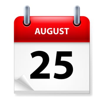 Twenty-fifth August in Calendar icon on white background