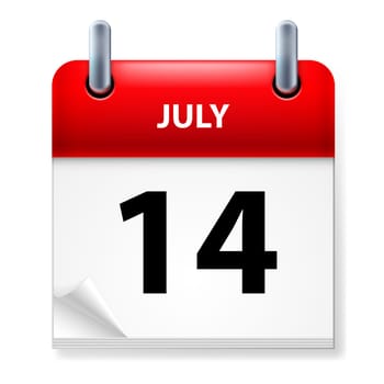 Fourteenth July in Calendar icon on white background