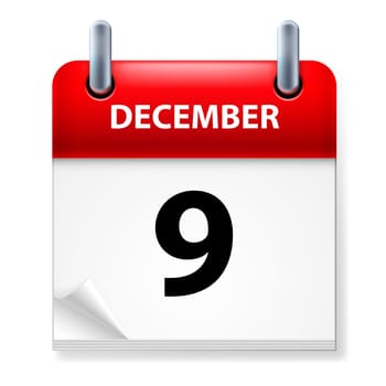 Ninth in December Calendar icon on white background