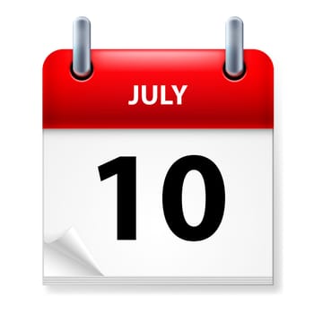 Tenth July in Calendar icon on white background