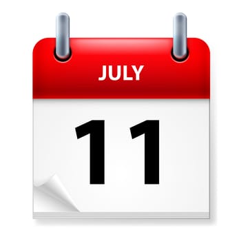 Eleventh July in Calendar icon on white background
