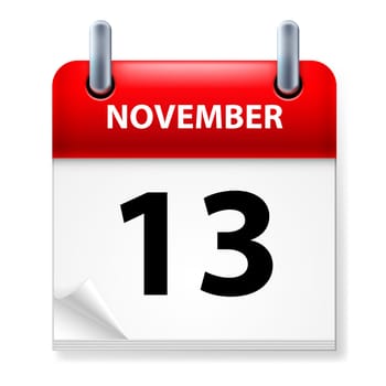 Thirteenth in November Calendar icon on white background