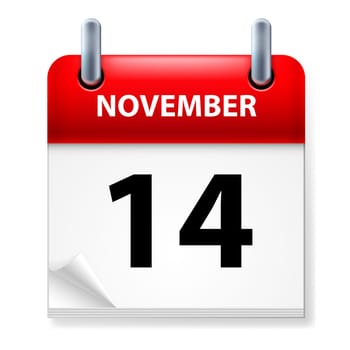 Fourteenth in November Calendar icon on white background