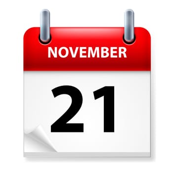 Twenty-first in November Calendar icon on white background