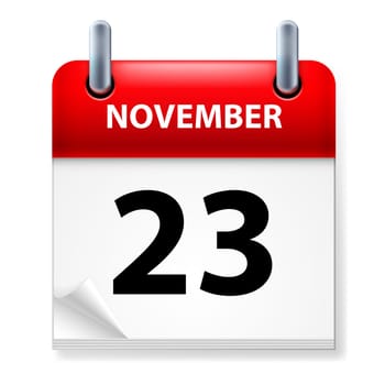 Twenty-third in November Calendar icon on white background