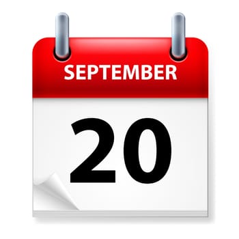 Twentieth September in Calendar icon on white background