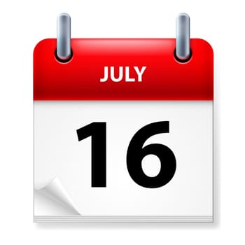 Sixteenth July in Calendar icon on white background