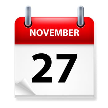 Twenty-seventh November in Calendar icon on white background