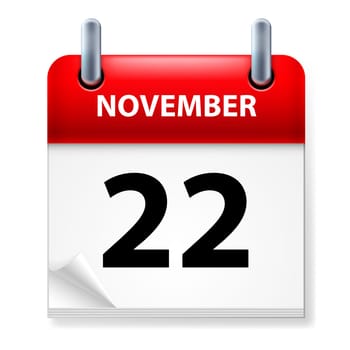 Twenty-second in November Calendar icon on white background