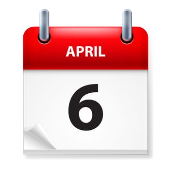 Sixth in April Calendar icon on white background