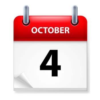 Fourth October in Calendar icon on white background