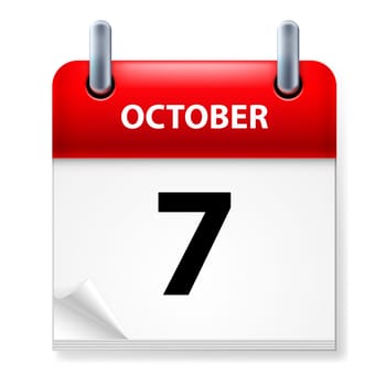 Seventh  October in Calendar icon on white background