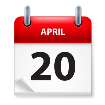 Twentieth in April Calendar icon on white background